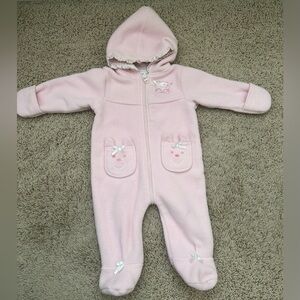 Little Wonders 3-6 months baby girl pink fleece hooded bunting jumpsuit footed